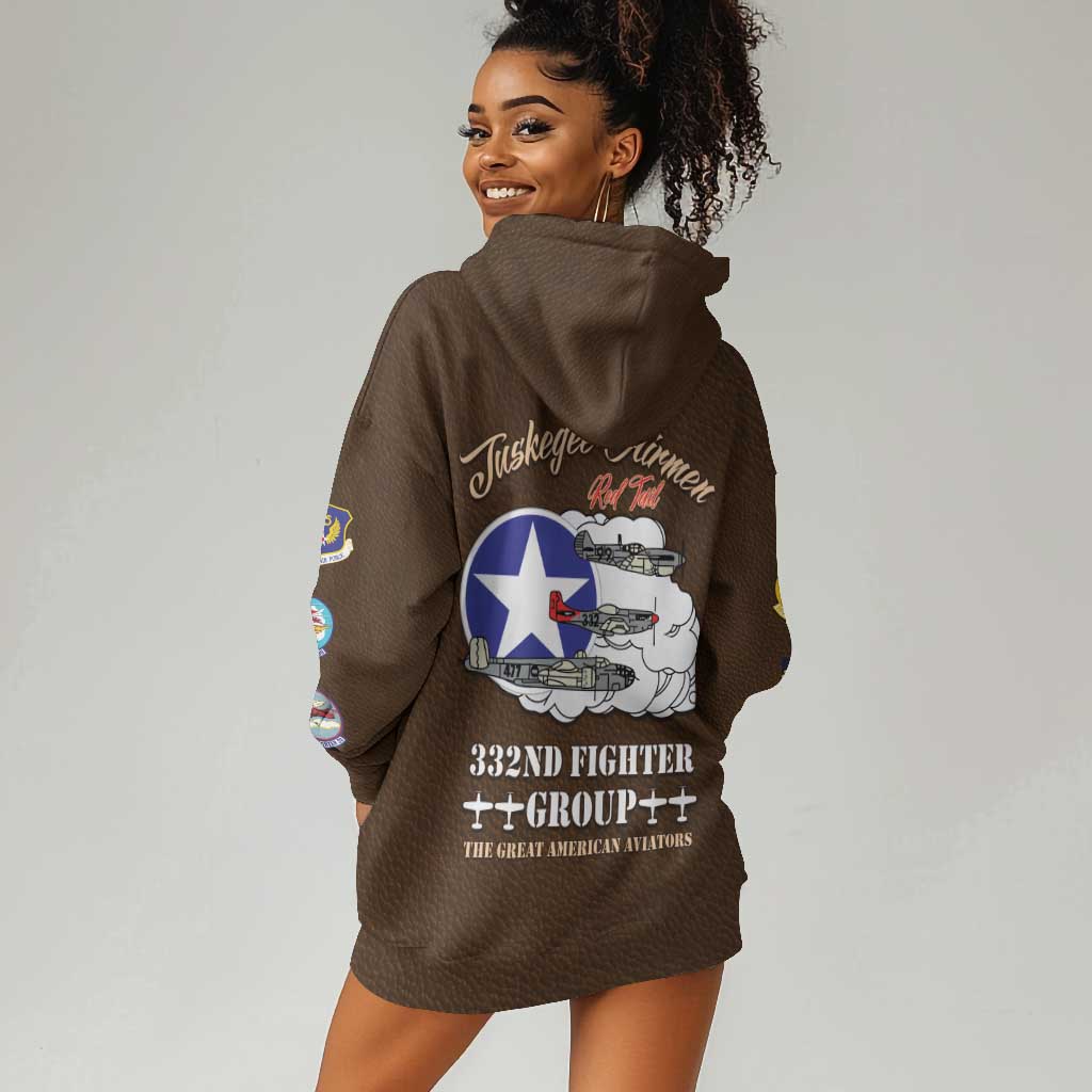 Tuskegee Airmen WWII Heroes Hoodie Dress The Great American Aviators Brown Leather Pattern LT15