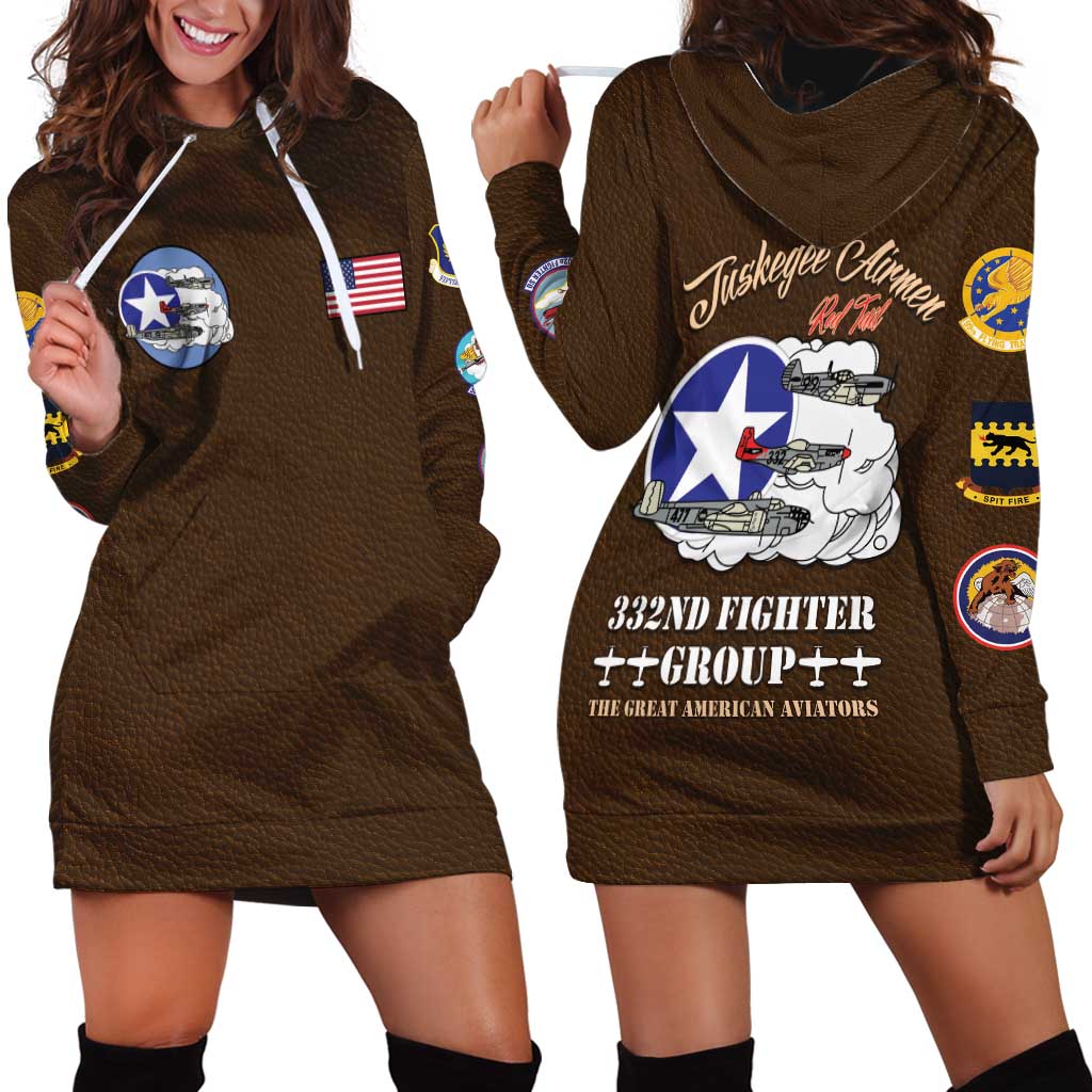 Tuskegee Airmen WWII Heroes Hoodie Dress The Great American Aviators Brown Leather Pattern LT15