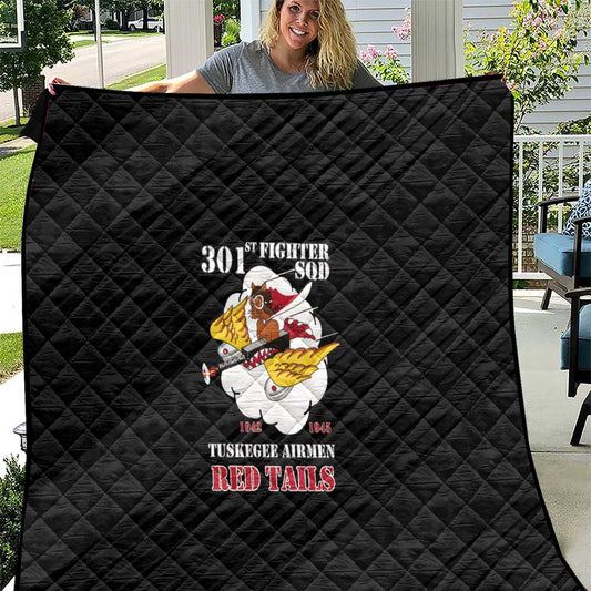 Tuskegee Airmen Red Tails Quilt 301st Fighter Squadron - Black LT15