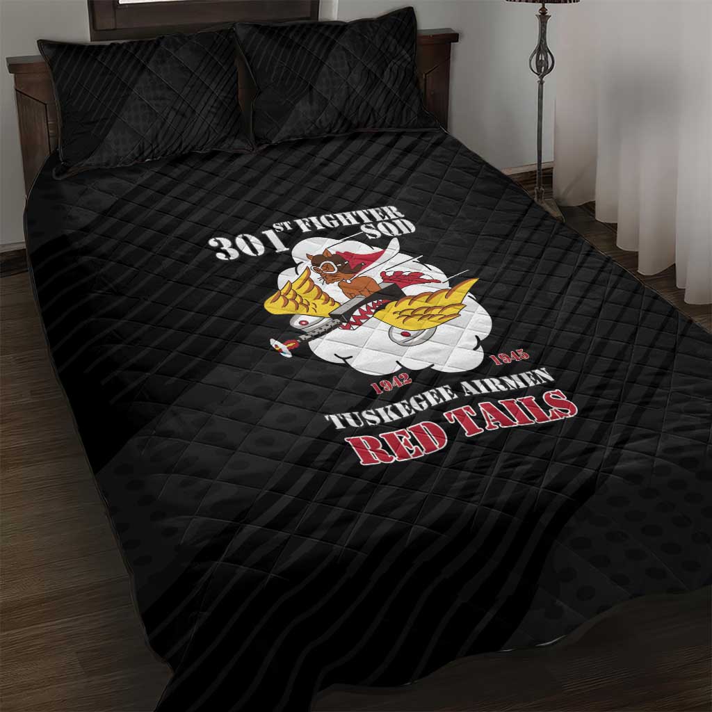 Tuskegee Airmen Red Tails Quilt Bed Set 301st Fighter Squadron - Black LT15