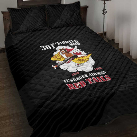 Tuskegee Airmen Red Tails Quilt Bed Set 301st Fighter Squadron - Black LT15