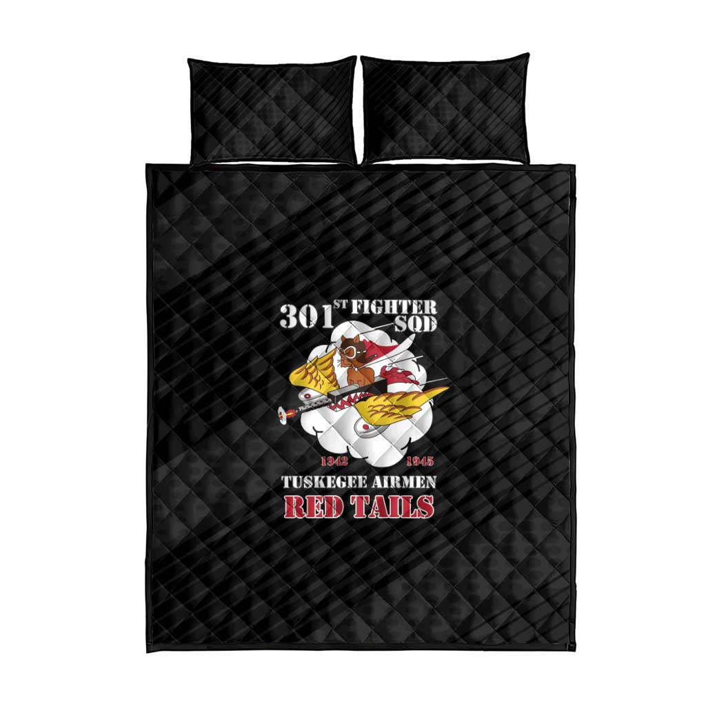 Tuskegee Airmen Red Tails Quilt Bed Set 301st Fighter Squadron - Black LT15