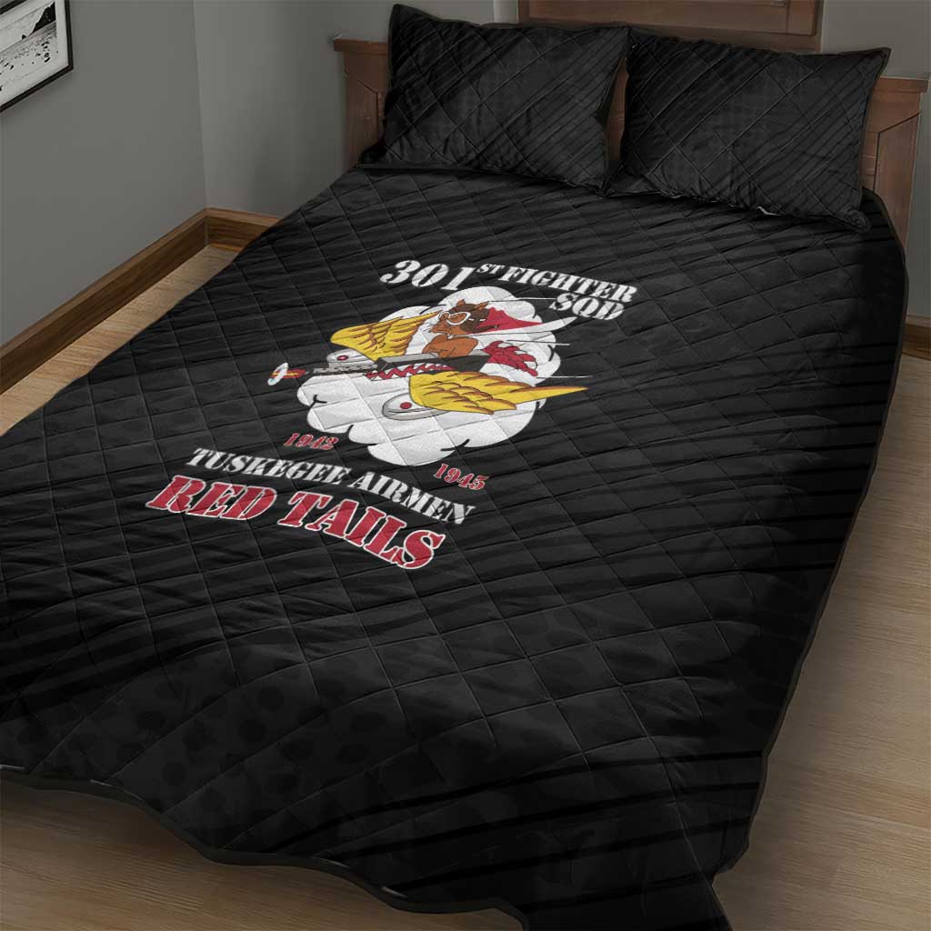 Tuskegee Airmen Red Tails Quilt Bed Set 301st Fighter Squadron - Black LT15
