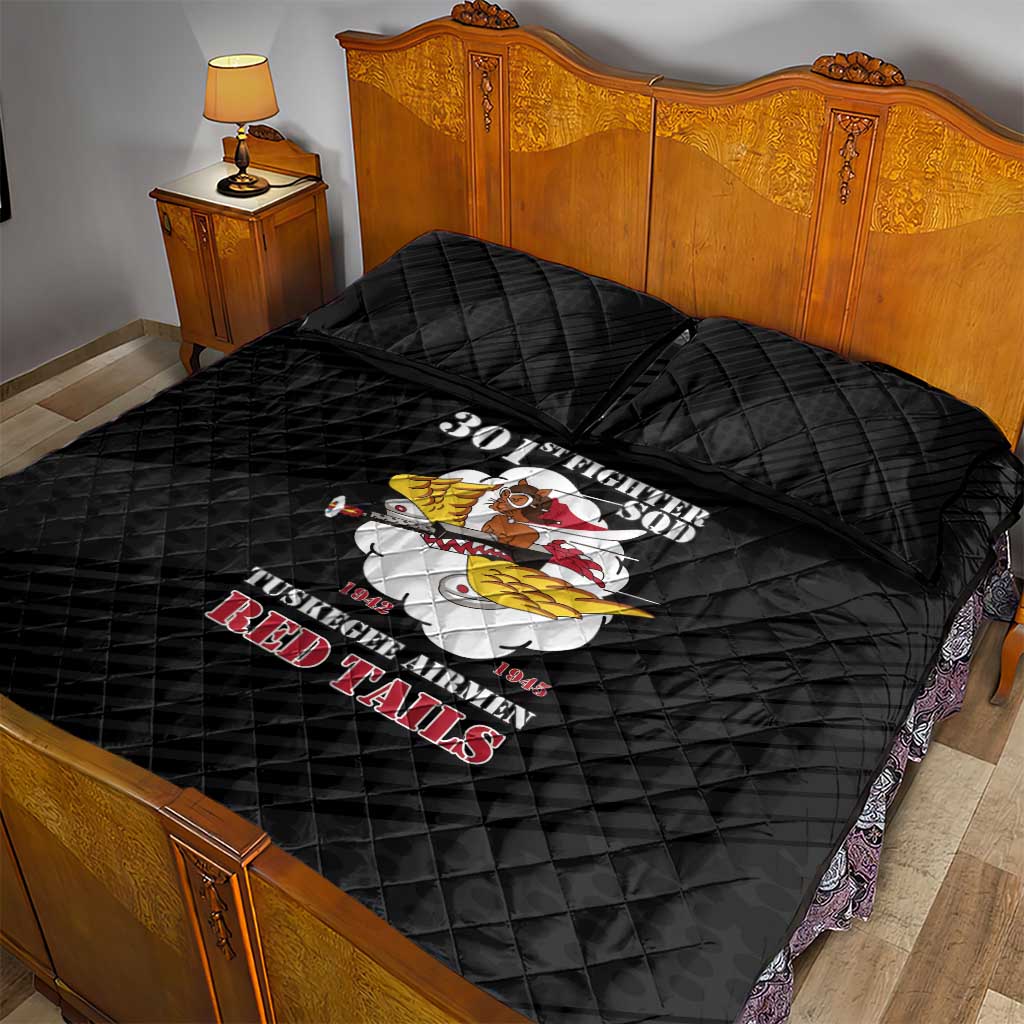 Tuskegee Airmen Red Tails Quilt Bed Set 301st Fighter Squadron - Black LT15