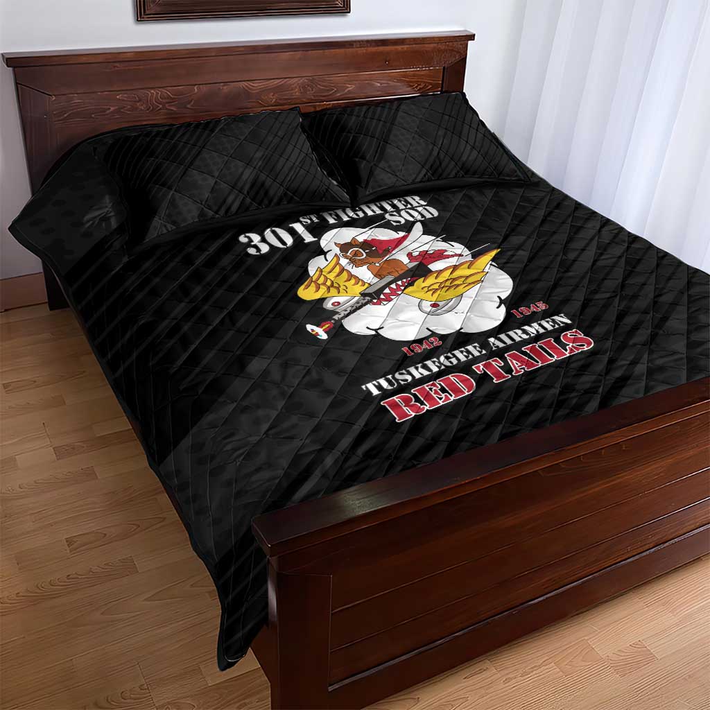 Tuskegee Airmen Red Tails Quilt Bed Set 301st Fighter Squadron - Black LT15