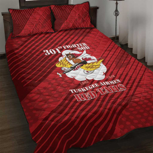 Tuskegee Airmen Red Tails Quilt Bed Set 301st Fighter Squadron - Red LT15
