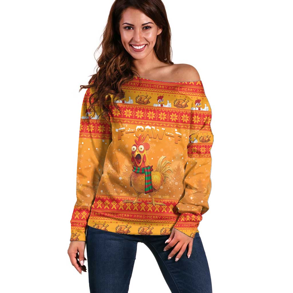 Funny Christmas F Caw F Chicken Off Shoulder Sweater Merry Craw Mas LT15