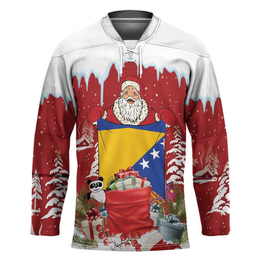 Bosnia and Herzegovina Christmas Hockey Jersey Santa With National Flag LT18