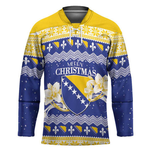Personalized Bosnia and Herzegovina Christmas Hockey Jersey Coat Of Arms Srecan Bozic LT18
