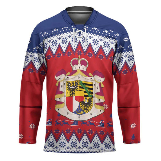 Liechtenstein Christmas Hockey Jersey Coat Of Arms Frohe Weihnachten LT18