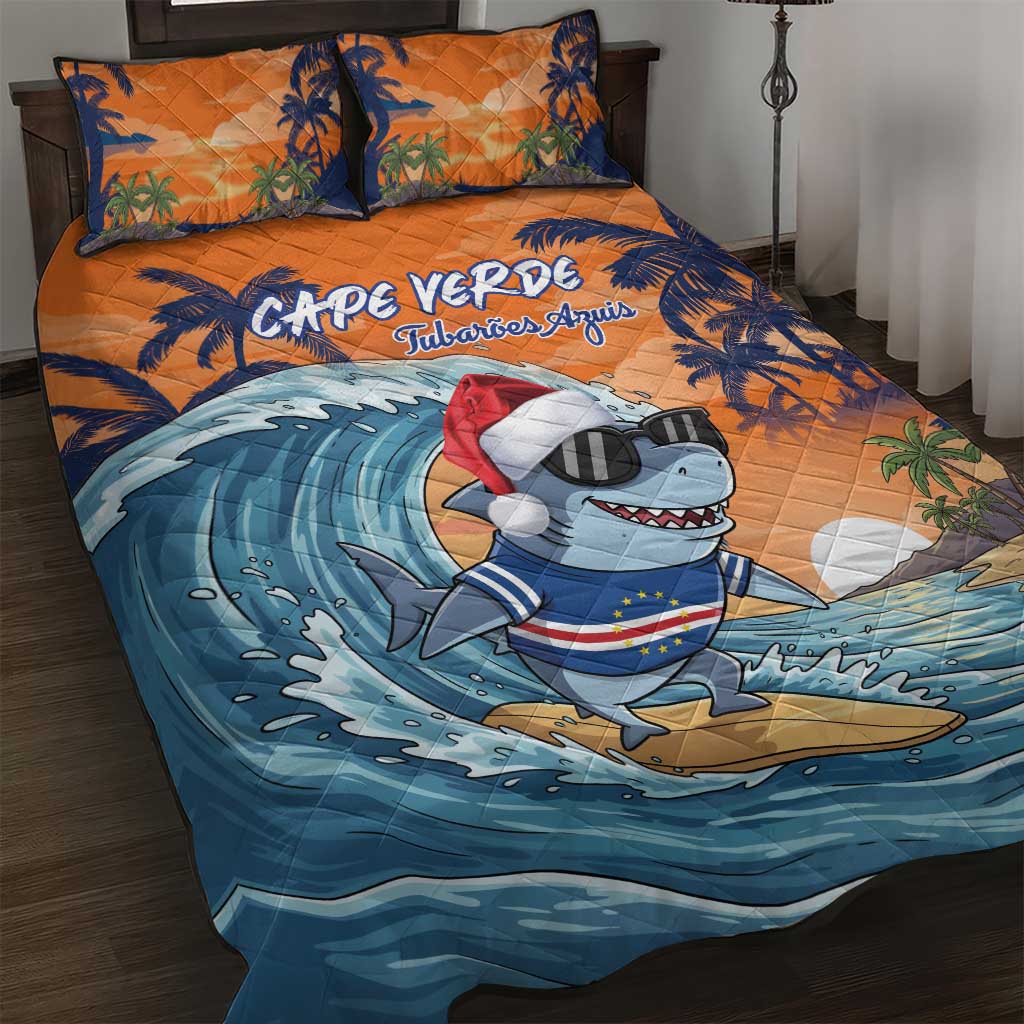 Cape Verde Christmas Quilt Bed Set Shark Surfing Holiday Beach Style LT18