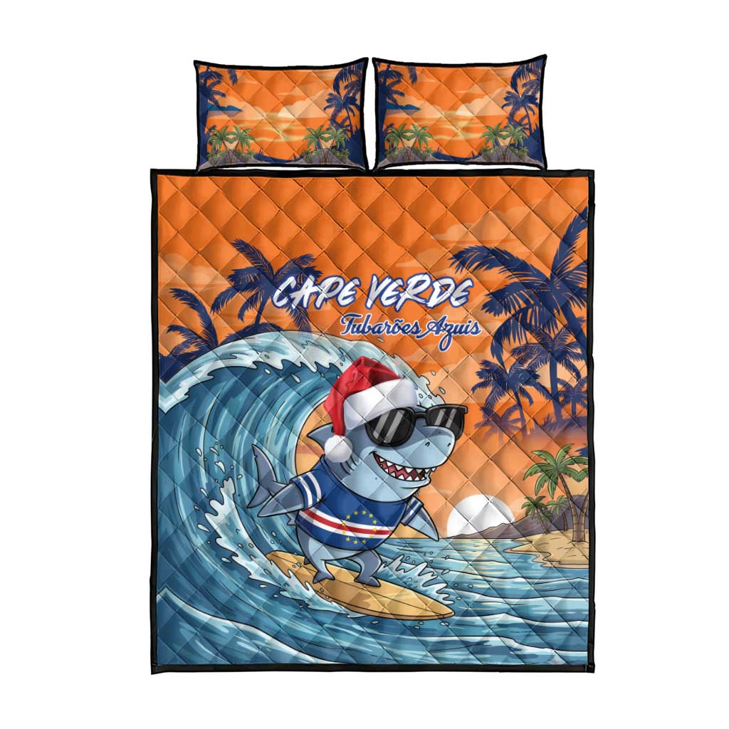 Cape Verde Christmas Quilt Bed Set Shark Surfing Holiday Beach Style LT18