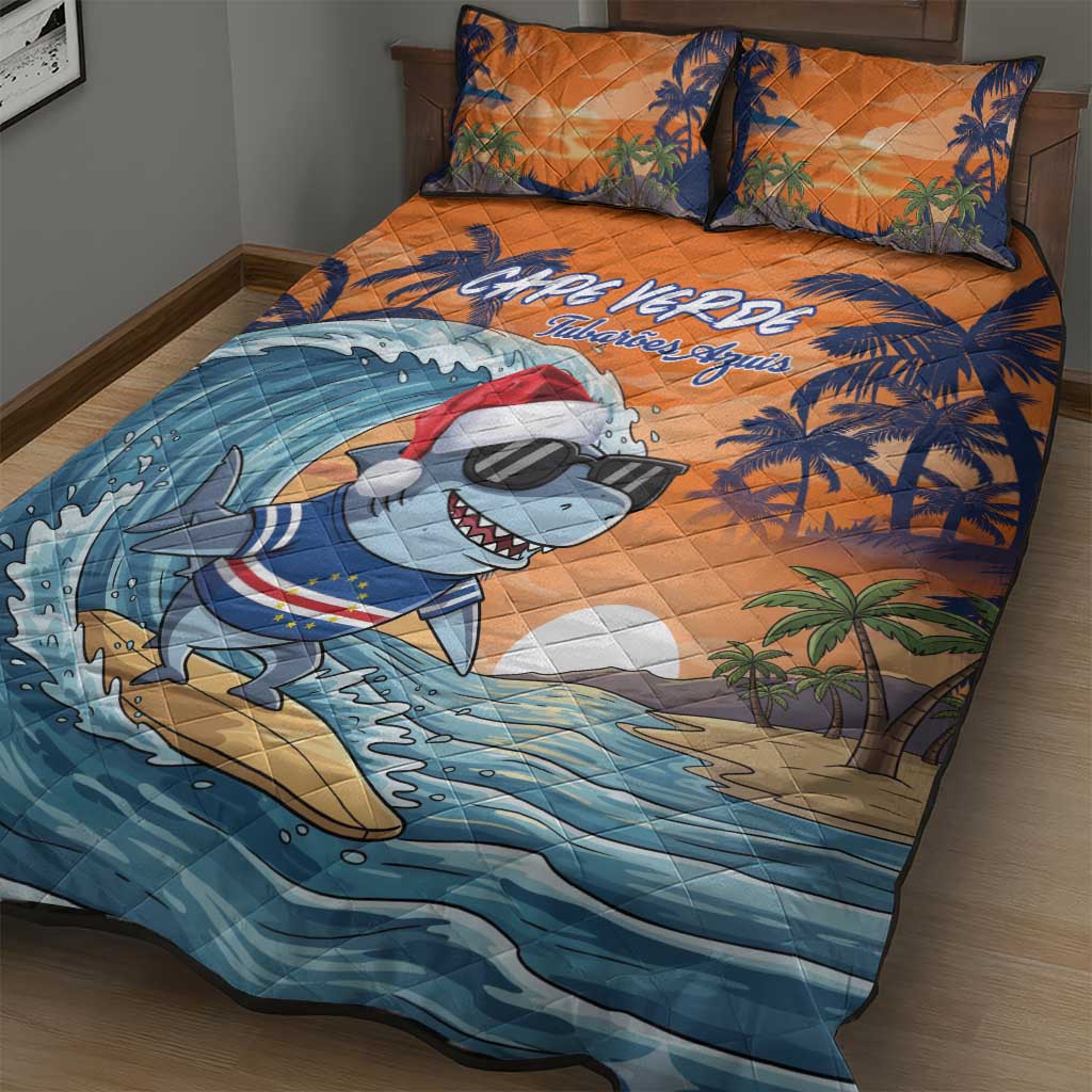 Cape Verde Christmas Quilt Bed Set Shark Surfing Holiday Beach Style LT18