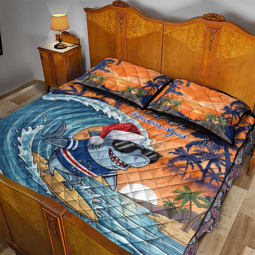 Cape Verde Christmas Quilt Bed Set Shark Surfing Holiday Beach Style LT18