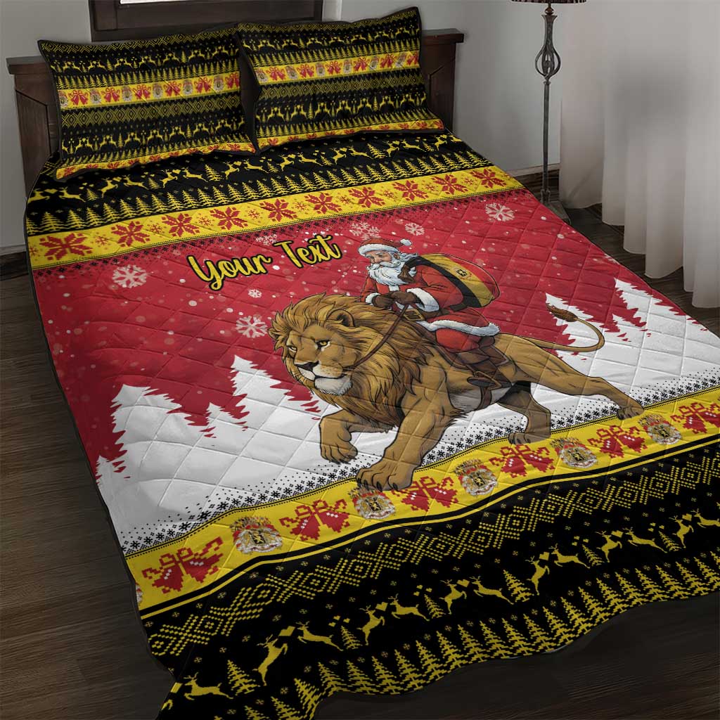 Belgium Christmas Personalized Quilt Bed Set Santa Riding Lion LT18