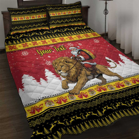 Belgium Christmas Personalized Quilt Bed Set Santa Riding Lion LT18