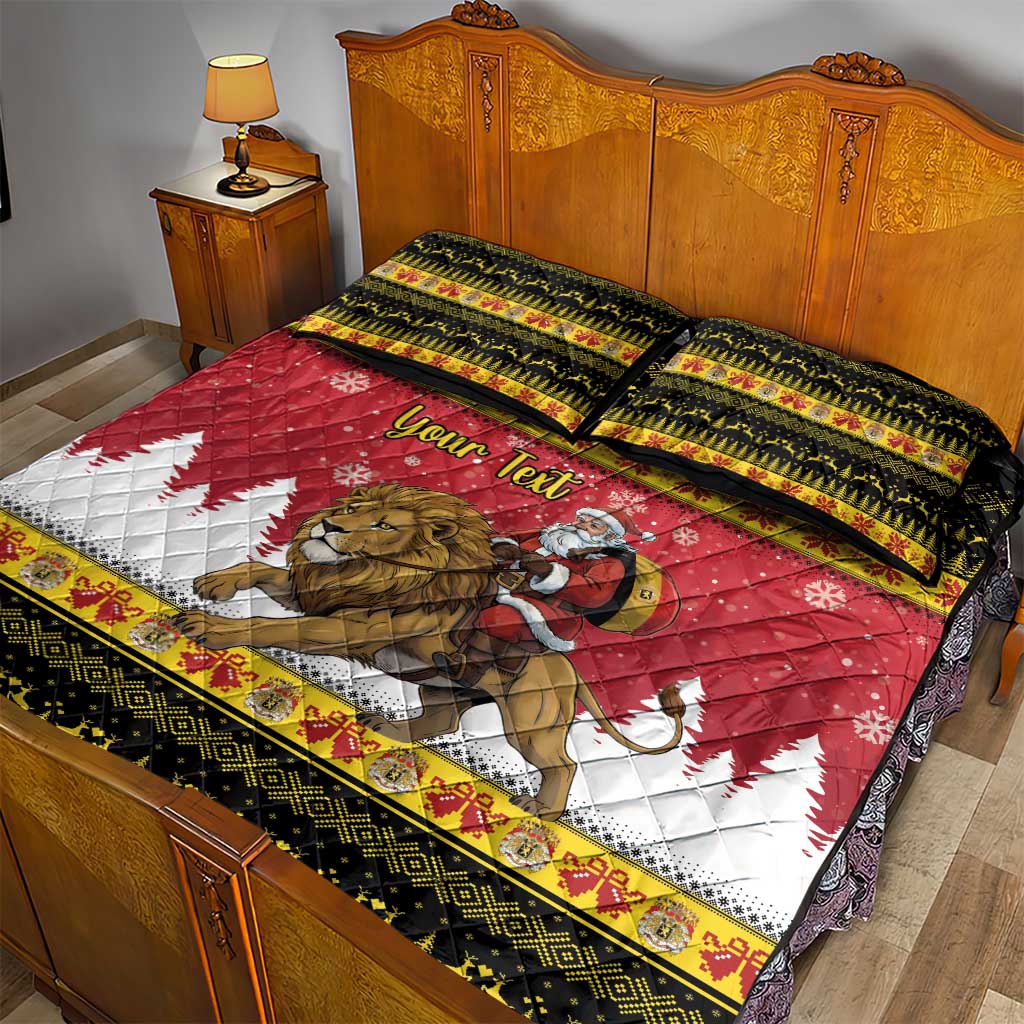 Belgium Christmas Personalized Quilt Bed Set Santa Riding Lion LT18