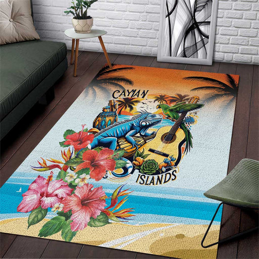 Cayman Islands Area Rug Iguanas And Parrot Hibiscus Flower LT18