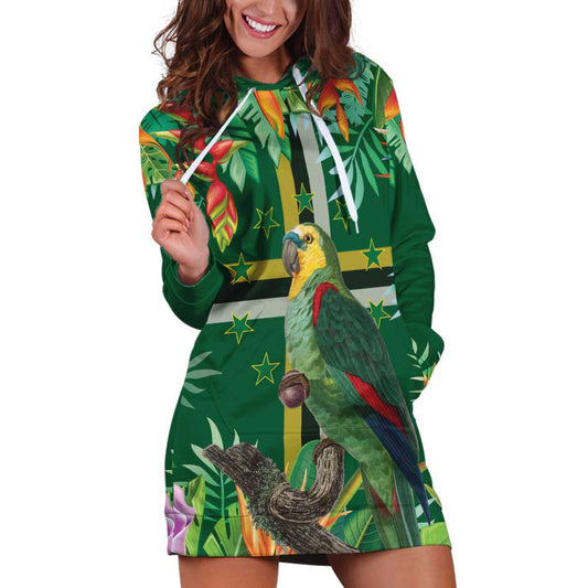 Dominica Sisserou Parrot Hoodie Dress Tropical Flower Flag Style LT18