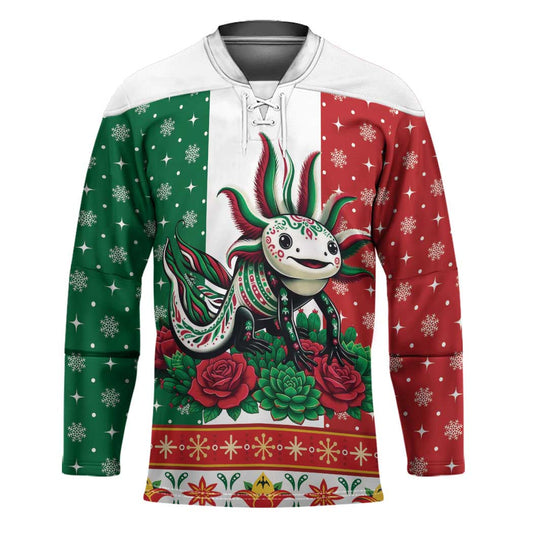 Mexico Christmas Hockey Jersey Cute Axolotl with Flag Style LT19