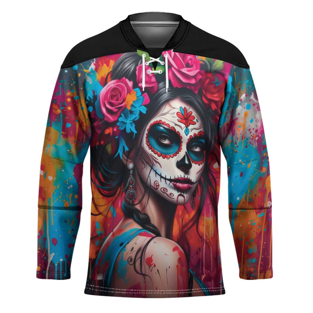 Mexico Day Of The Dead Hockey Jersey Rose Catrina Goddess Sugar Skull LT19