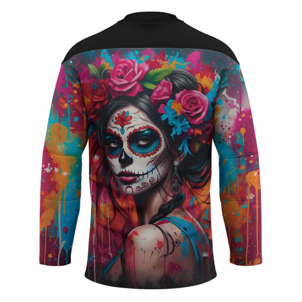Mexico Day Of The Dead Hockey Jersey Rose Catrina Goddess Sugar Skull LT19