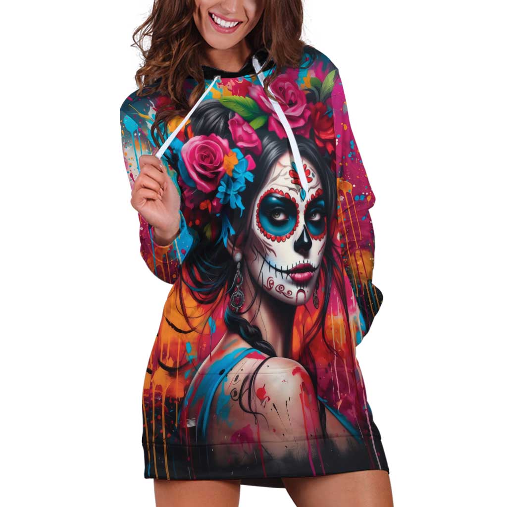 Mexico Day Of The Dead Hoodie Dress Rose Catrina Goddess Sugar Skull LT19