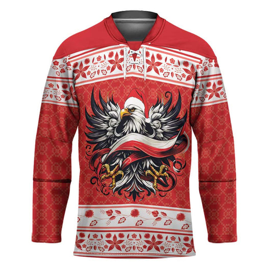 Poland Christmas Hockey Jersey Polish Eagle with Flag Style LT19