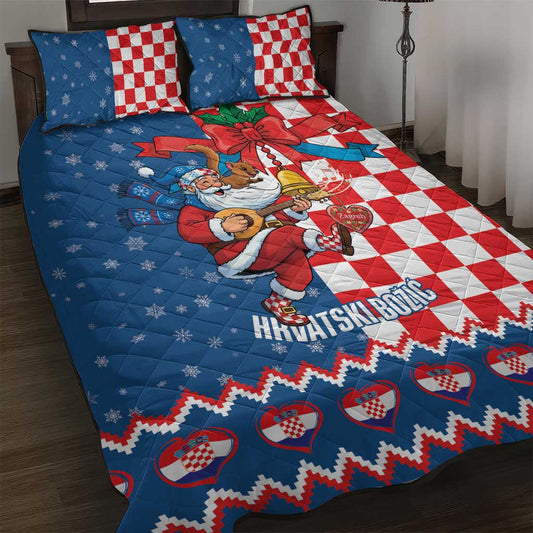 Funny Croatia Ugly Christmas Quilt Bed Set Checkerboard Flag Santa Zagreb Design LT19