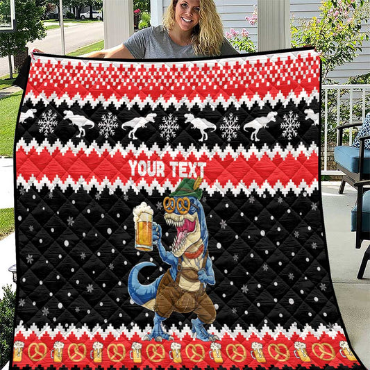 Personalized German T-Rex Christmas Quilt Funny Beer Dinosaur Xmas LT19