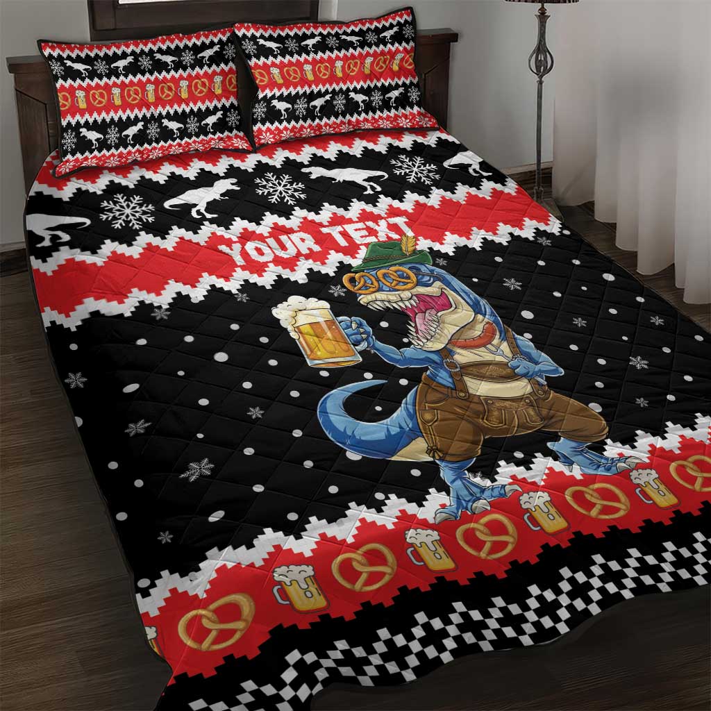 Personalized German T-Rex Christmas Quilt Bed Set Funny Beer Dinosaur Xmas LT19