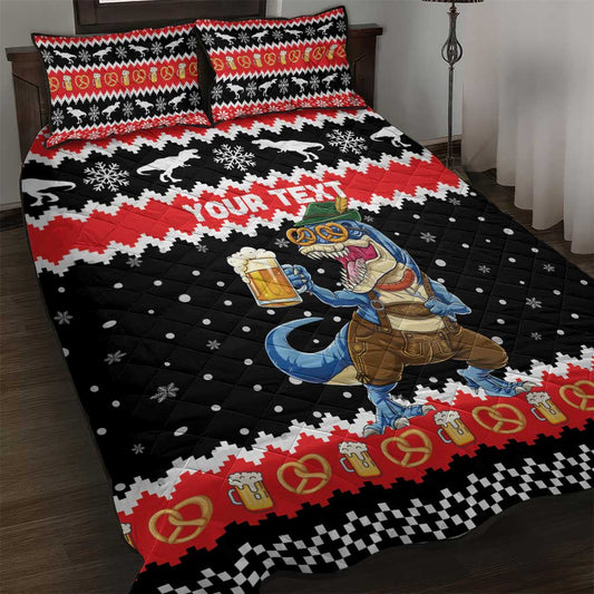 Personalized German T-Rex Christmas Quilt Bed Set Funny Beer Dinosaur Xmas LT19