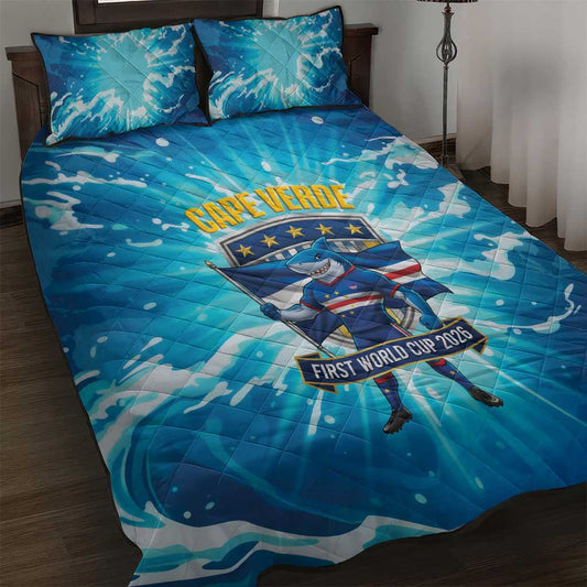 Blue Shark Cape Verde Football Quilt Bed Set First World Cup 2026 LT19