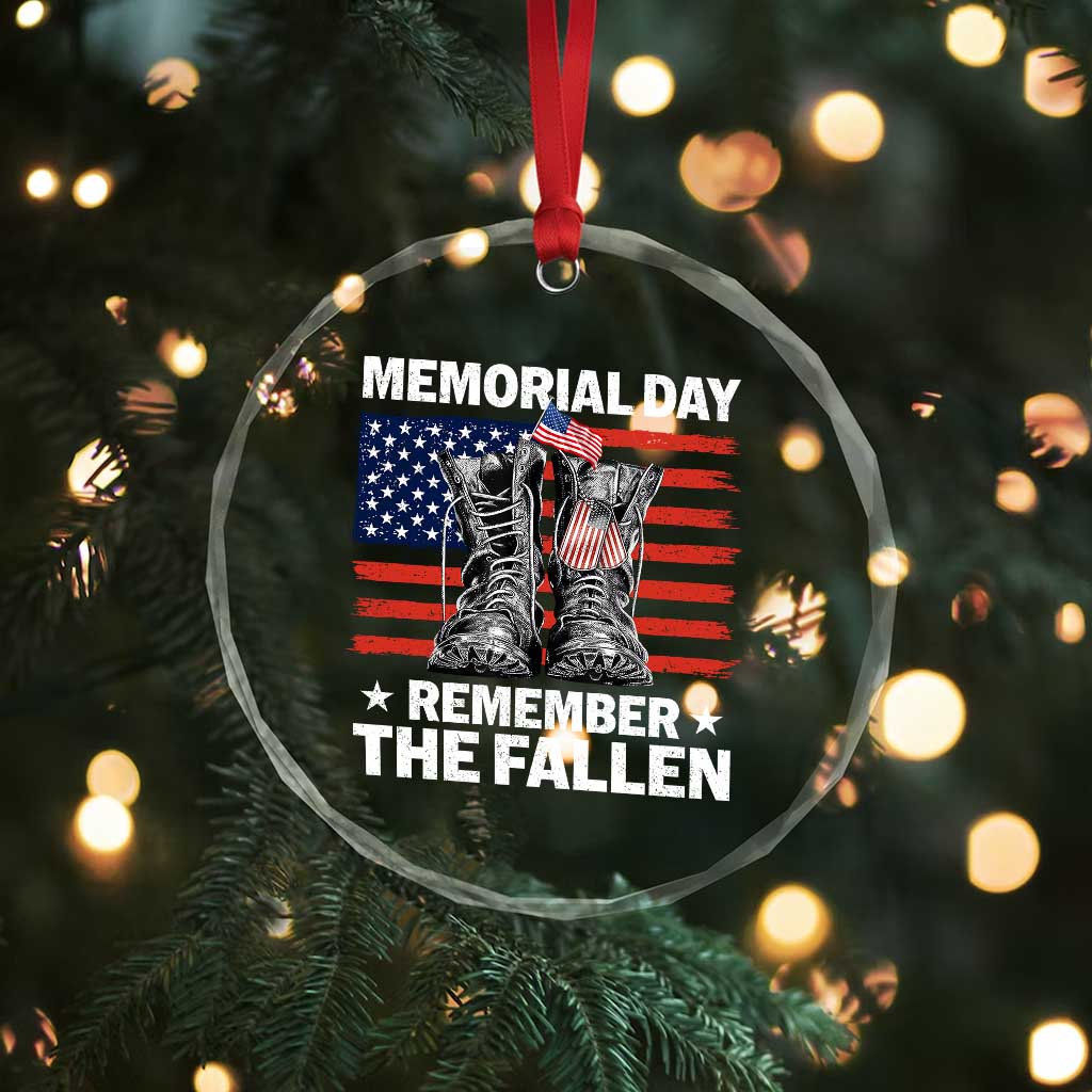 Memorial Day Remember The Fallen Crystal Glass Ornament Veteran Military Vintage USA Flag TS10