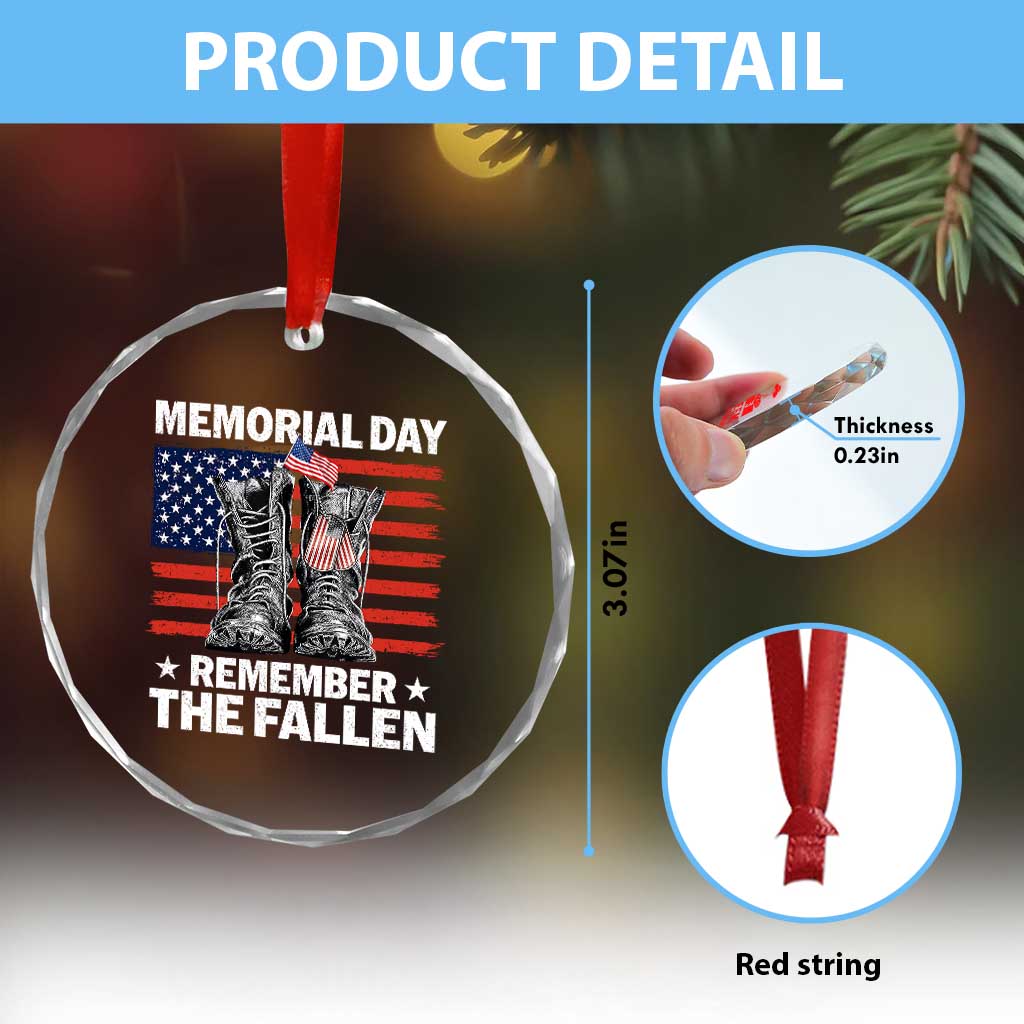 Memorial Day Remember The Fallen Crystal Glass Ornament Veteran Military Vintage USA Flag TS10