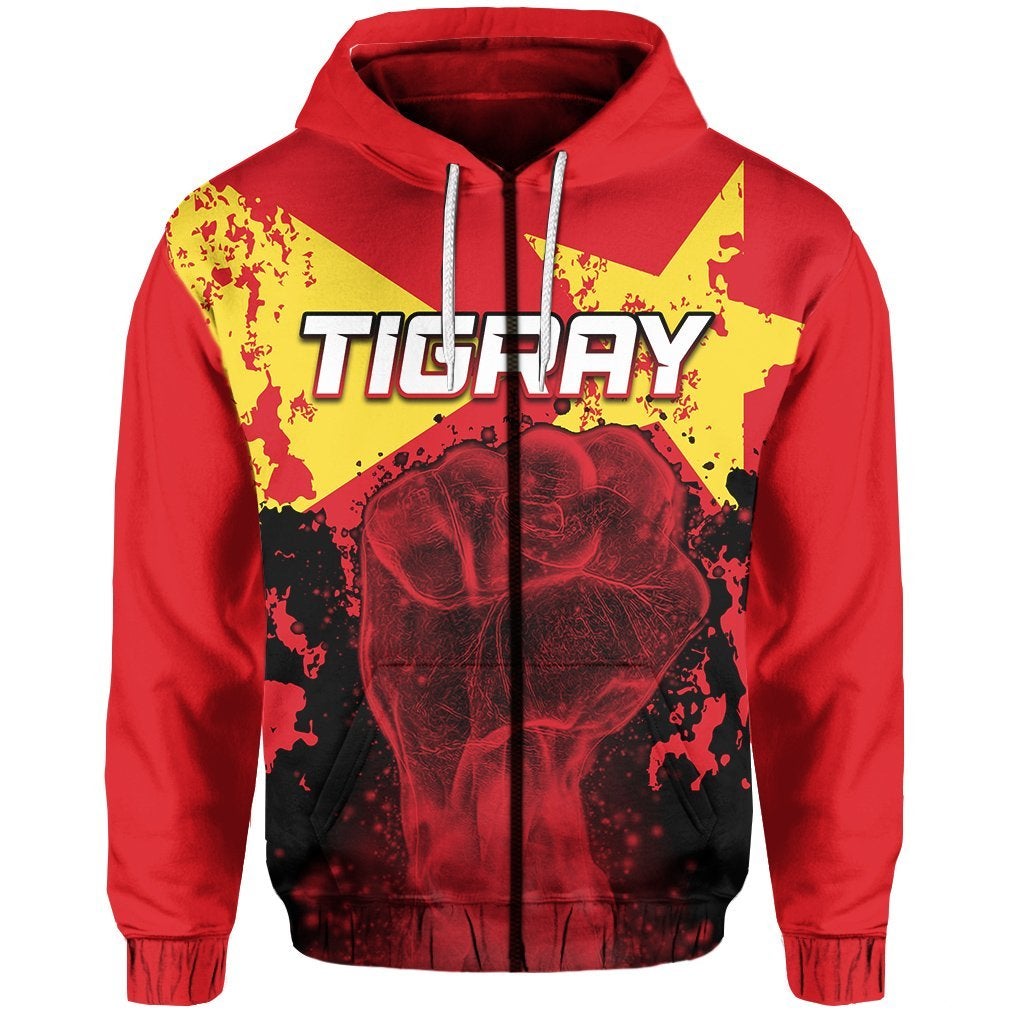 African Tigray Zip Hoodie Tigray Flag Clenched Hand LT6