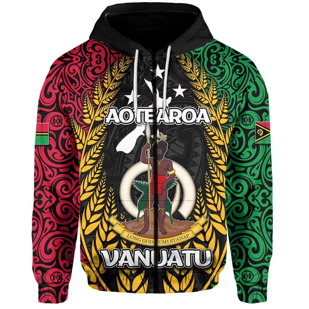 Custom Vanuatu Zip Hoodie Mix Maori Aotearoa LT6