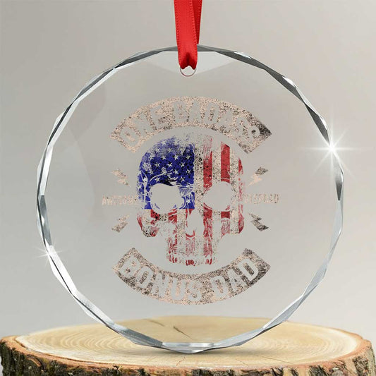 One Badass Bonus Dad Crystal Glass Ornament Vintage Step Dad American Flag Fathers Day TS10