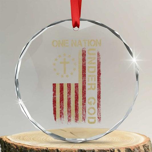 One Nation Under God Crystal Glass Ornament American Flag 4th Of July Patriotic Christian TS10