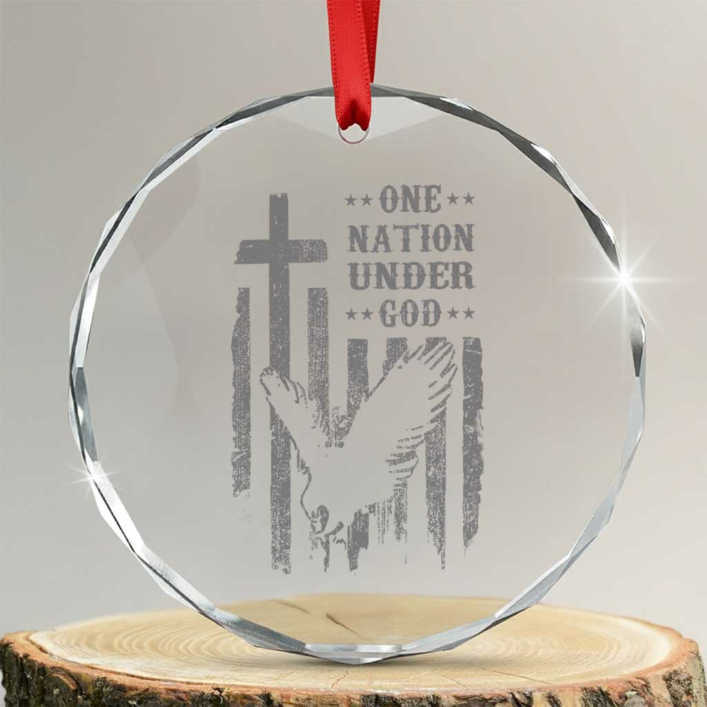 One Nation Under God Crystal Glass Ornament American Flag Bald Eagle 4th Of July Patriotic Christian TS10