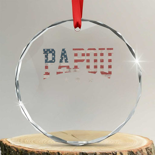 Papou Crystal Glass Ornament New Grandpa Fathers Day USA Flag Patriotic TS10