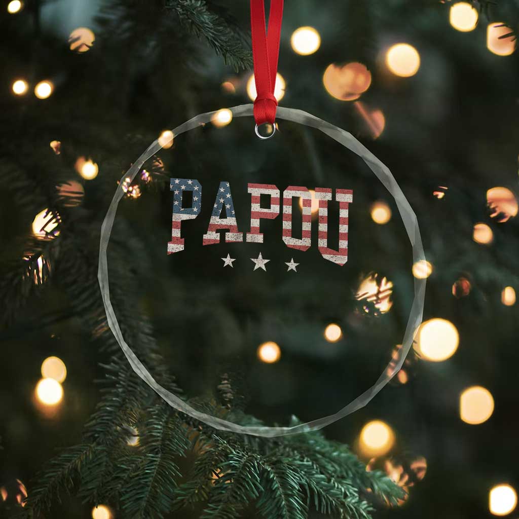 Papou Crystal Glass Ornament New Grandpa Fathers Day USA Flag Patriotic TS10