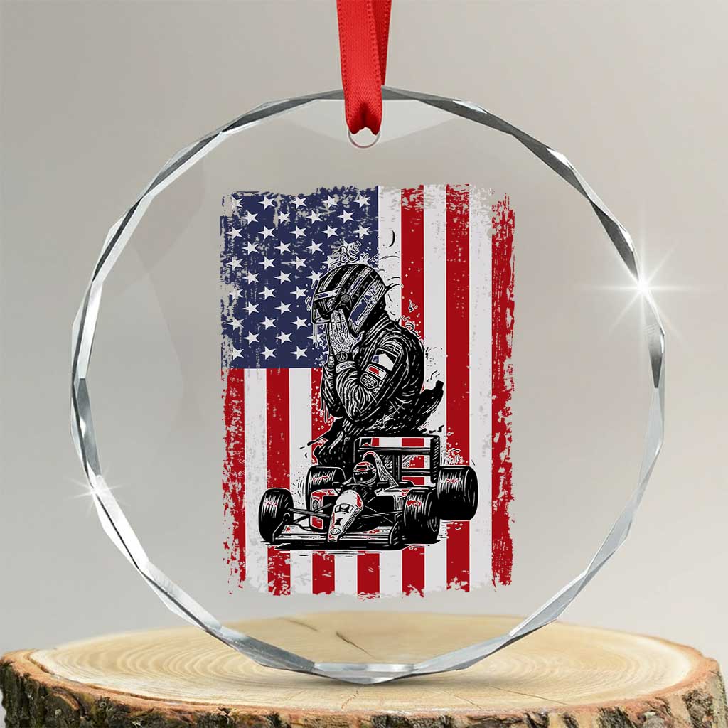 Patriotic Racing Car American Flag Race Crystal Glass Ornament TS14