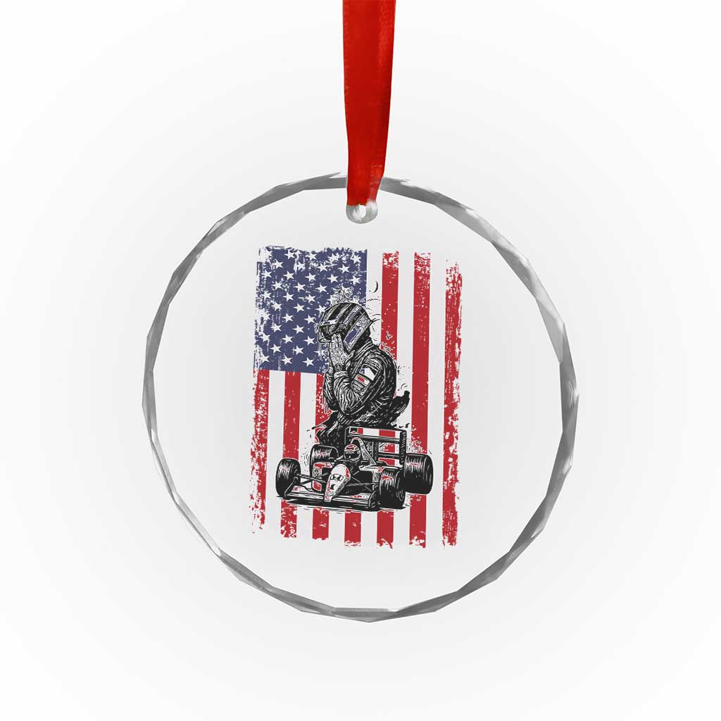 Patriotic Racing Car American Flag Race Crystal Glass Ornament TS14