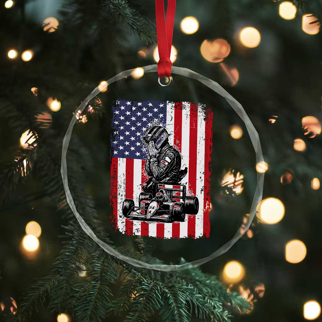 Patriotic Racing Car American Flag Race Crystal Glass Ornament TS14