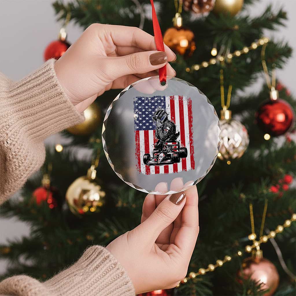 Patriotic Racing Car American Flag Race Crystal Glass Ornament TS14