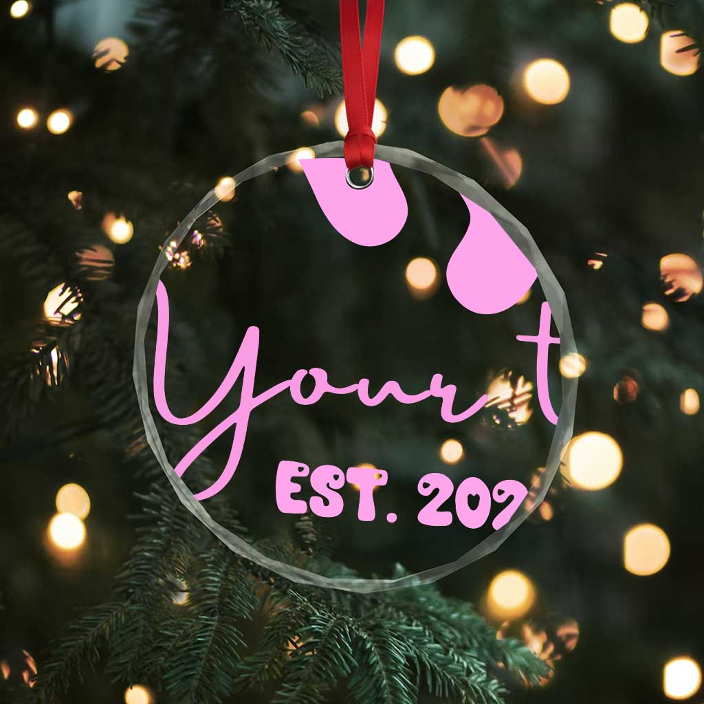 Personalized Gender Reveal Crystal Glass Ornament Custom Text Baby Girl Reveal Pink Family Matching TS10