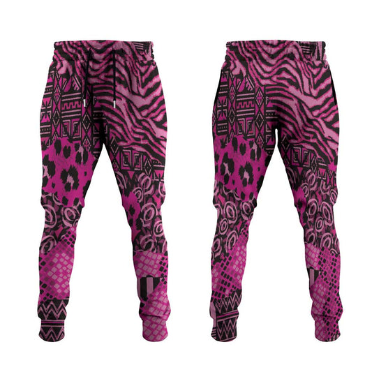 Pink Ribbon Animals Skin African Mixed Jogger Pants Zipper Stylized LT01