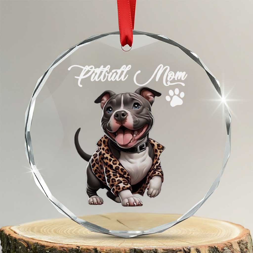 Pitbull Mom Crystal Glass Ornament Cute Pitbull Puppy Dog Lovers TS12