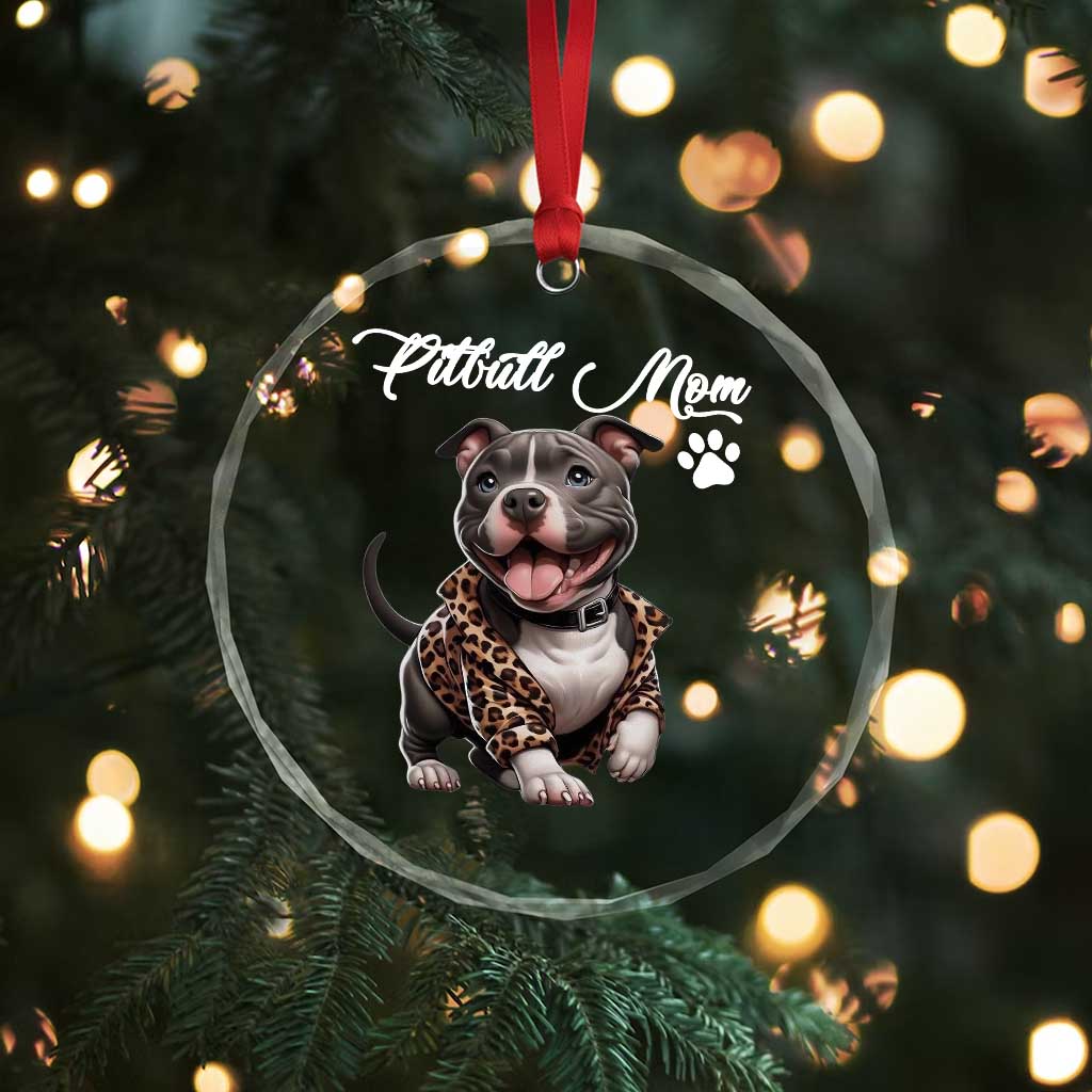 Pitbull Mom Crystal Glass Ornament Cute Pitbull Puppy Dog Lovers TS12